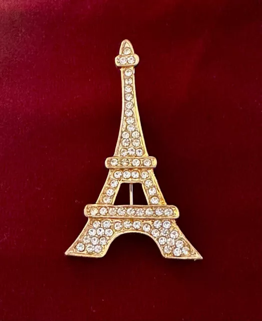 Sparkly Bling Eiffel Tower Paris France Clear Crystals ShinyGold Tone 2.5" Tall