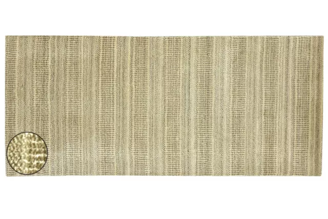 Herbe Tapis Gabbeh 80x340 Tissé à la Main Tapis D'Entrée Beige Couleur Unie Fait