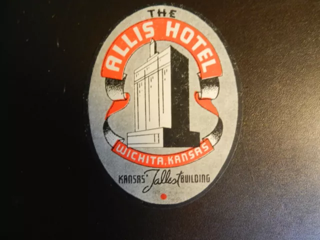 *THE ALLIS HOTEL in WICHITA* VINTAGE HOTEL/LUGGAGE LABEL Approx. 2.75" x 3.50".