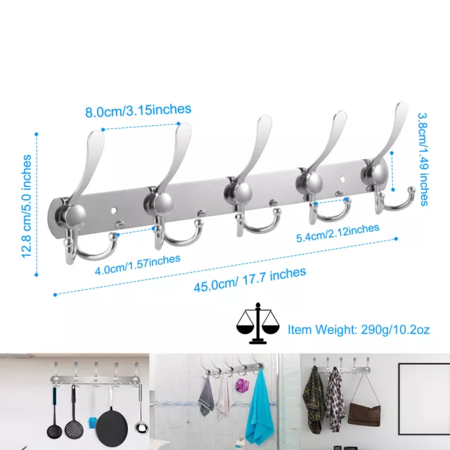 15 Hooks Stainless Steel Coat Robe Hat Clothes Wall Mount Hanger Towel Rack New
