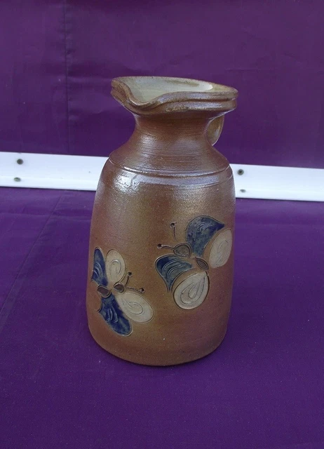 Poterie ancienne Petit Pichet Grès de Puisaye Cruche  Art Populaire " papillons