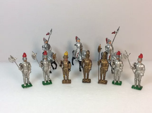 10 Britains Cherilea Johillco Type Knights Mounted & Foot 1940/50’s England G-VG