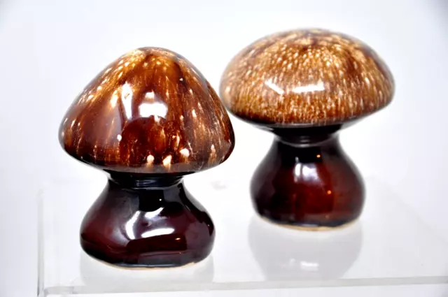 Vtg McCoy USA Pottery Brown Drip speckle Glaze Mushroom Salt Pepper Shakers MCM