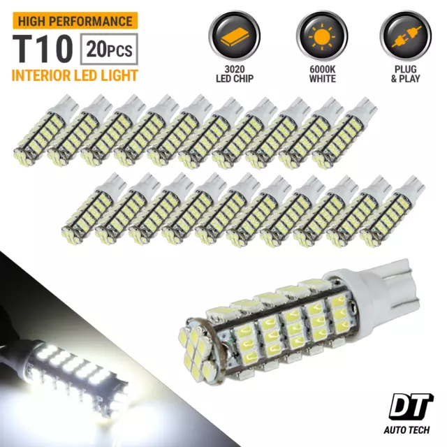 20X T10/921/194 RV Trailer 12V LED Lights Bulbs 68 SMD Xenon 6000K White