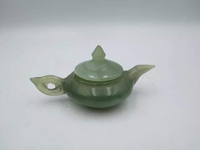 Vintage Chinese Jade Stone Carved Miniature Tea Pot