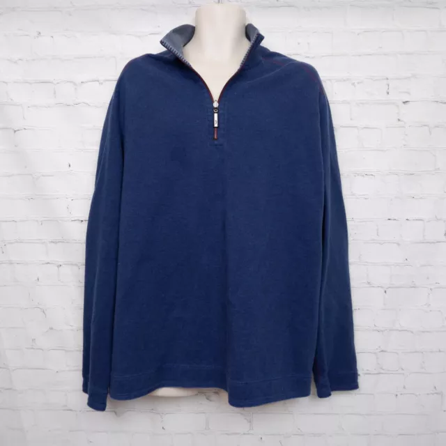 Mens Tommy Bahama Navy Blue 1/4 zip Pullover Cotton Sweater 2XL XXL