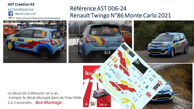 Décalcomanie 1/43 Renault Twingo N°109 Rallye WRC Monte-Carlo 2011 - Neuf, Blanc, Marque Ast Creation43