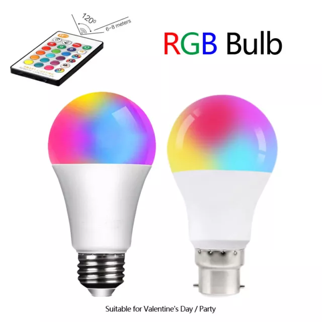 2X RGB LED Bulb B22 E27 16 Colour Changing Remote Controlled Bayonet Lamp 10W