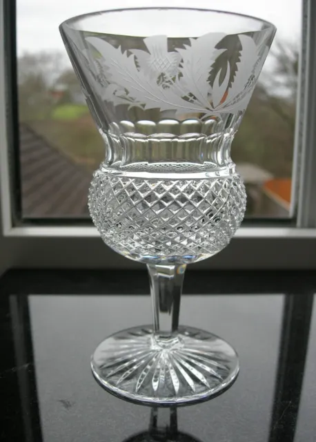Edinburgh Crystal - "Thistle" Engraved - Single White Wine Glass - Signed