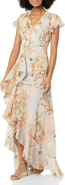 Calvin Klein NWT NECTAR MULTI Floral High/Low Hem Chiffon Long Dress size 2