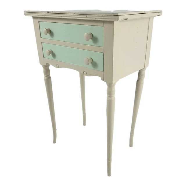 Vintage Sewing Table Thread Cabinet Tile Top Antique French Country Chic
