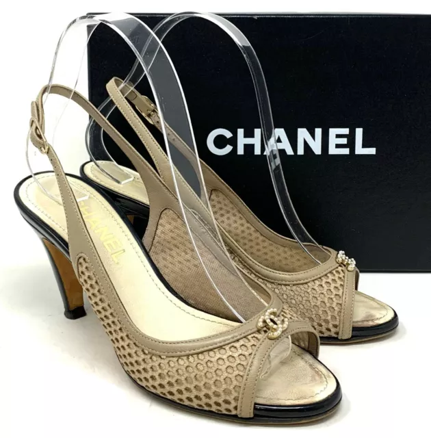 CHANEL Pearl COCO Mark Ribbon Sandal 36.5 Authentic Women Used from Japan