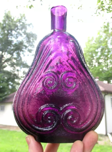 Beautiful Dark Puce Colored Scroll Flask Pint Clevenger Reproduction L@@K