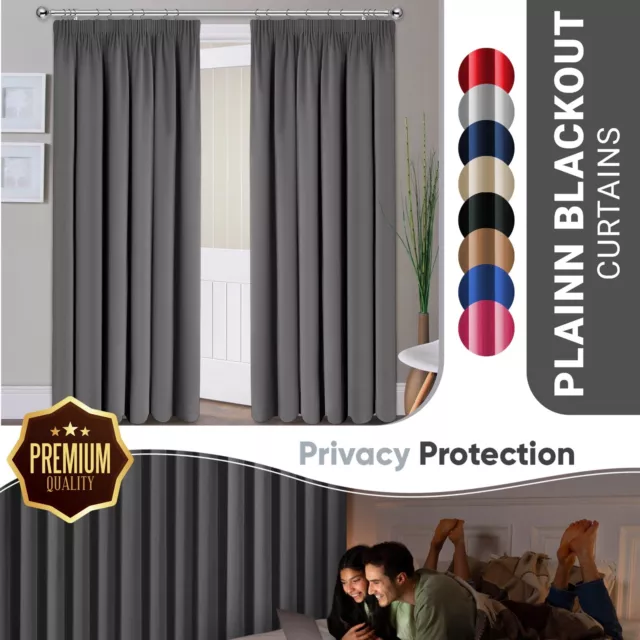 Thermal Blackout Curtains Pair of Pencil Pleat Ready Made Curtain Panel Tie Back