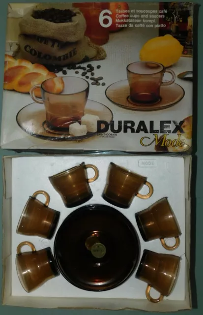 DURALEX réf C624-2 . SERVICE A CAFE VINTAGE 6 TASSES ET SOUCOUPES AMBREES . NEUF