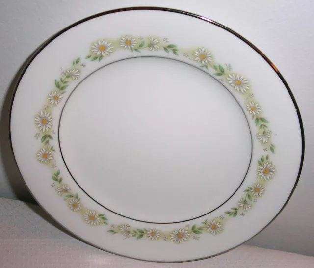 Pattern Trilby By Noritake # 6908 Salad Plate White/Gray Daisies Platinum Trim