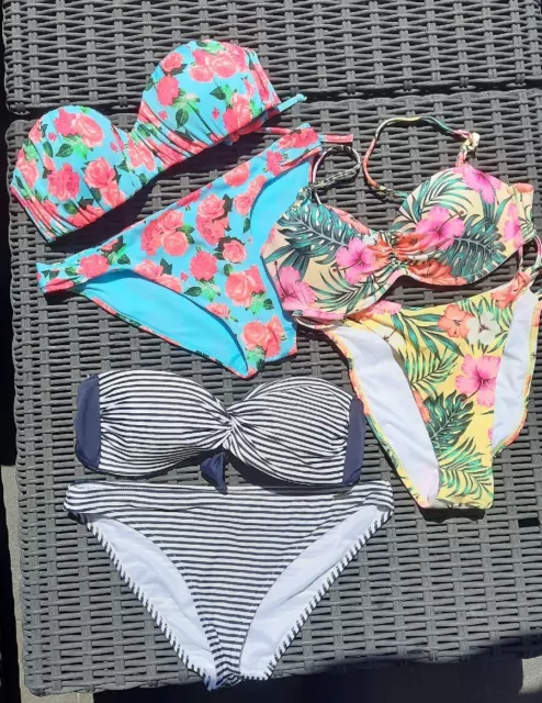 3 (5) Bikinis Push Up, wattiert, Neon, H&M, Ensored, Doutzen's, Seaside, S 36 38