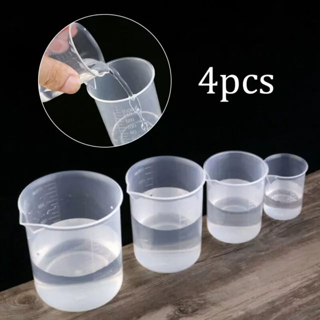 4× Kunststoff Messbecher Set Meßkanne Meßbecher 50-500ml für Labor Küche Cup Set