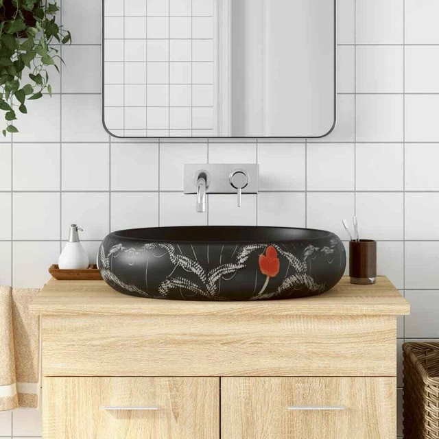 Arbeitsplatte Becken Schwarz Oval 59x40x15 CM Keramik
