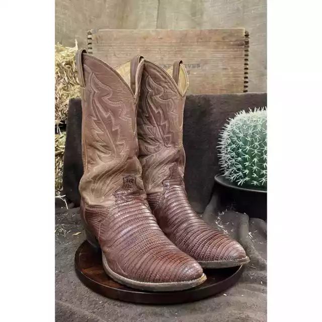 JUSTIN MEN - Size 11.5EE - Vintage Brown Lizard Cowboy Boots Style 8303 ...