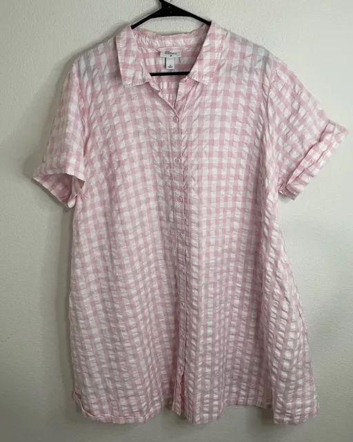 Lisa Marie Fernandez Target Pink Gingham Plaid Shirt Tie Button Dress 1X Pockets