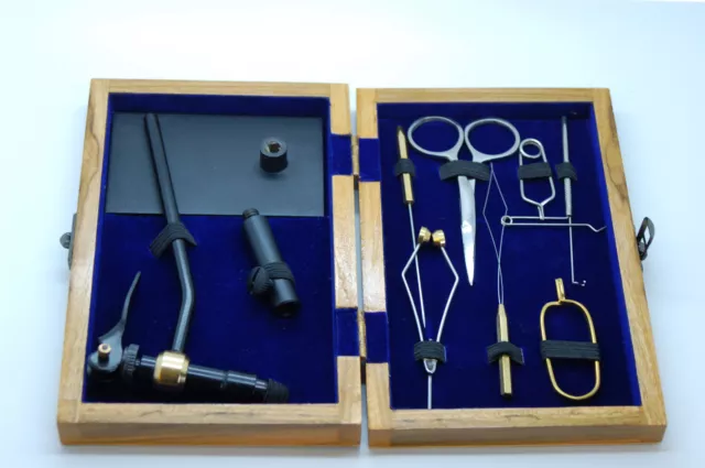 OLAX Fly Tying Kit in a wooden box,Vise, Whip Finisher,tools