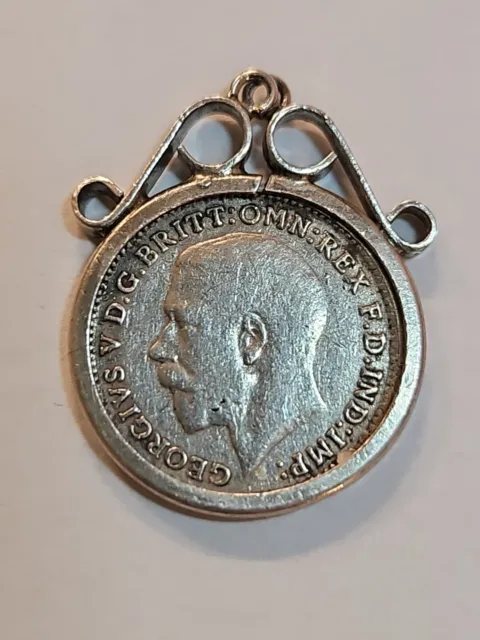 Sterling Silver Great Britain 3 Pence Coin Charm George V 1917 COLLECTOR VINTAGE