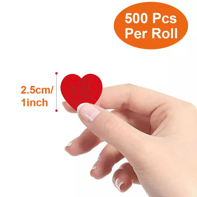500Pcs/roll Sparkle Heart Stickers Red Love Scrapbooking Adhesive Sticker Dec F1