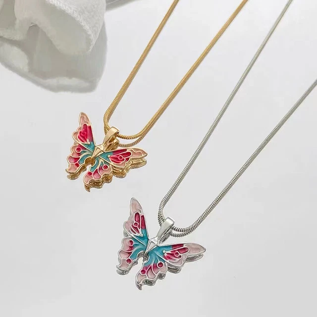 Fashion Colorful Butterfly Pendant Necklace Sweet Romantic Trendy Clavicle C LEI