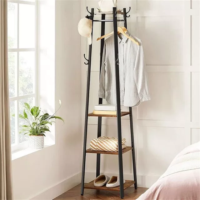 Metal/Bamboo Coat Rack Clothes Rail Garment Stand Hall Tree Shoe Shelves 8 Hooks 3