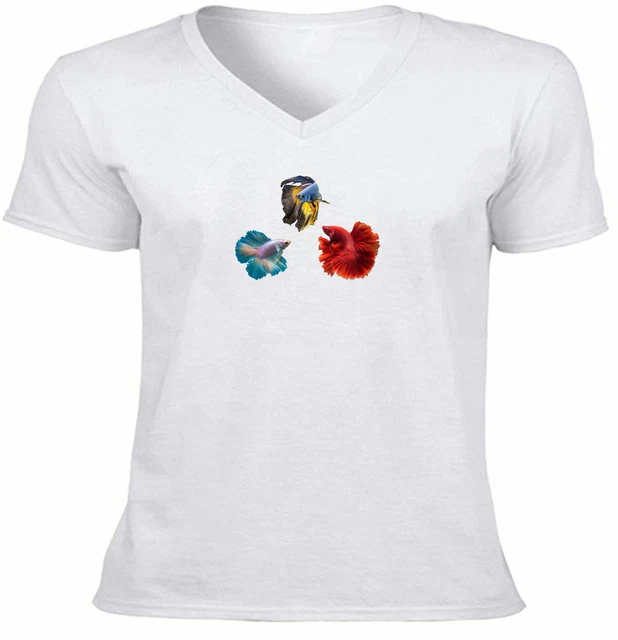 Fighting Fishs Mens/Unisex V-Neck T-Shirt Graphic Tee Gift Betta Fish Animal