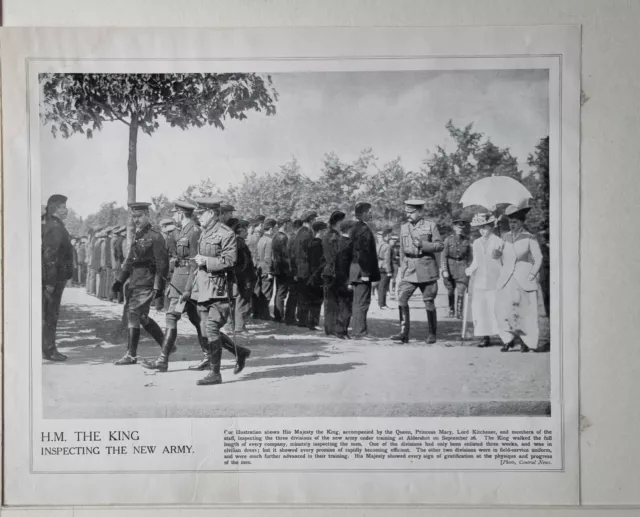 1915 Ww1 Print & Text H.m The King Inspecting Army Lord Kitchener Princess Mary