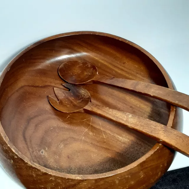 Vintage Genuine Monkey Pod Wood Salad/Fruit Bowl Hand Carved Phillipines 70's R4 3
