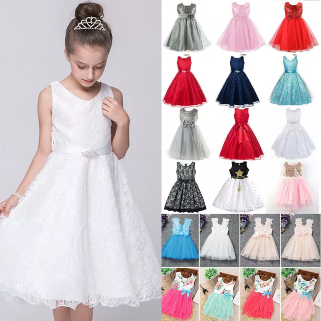 Baby Kids Girls Flower Lace Bow Party Bridesmaid Princess Dress Wedding Dresses