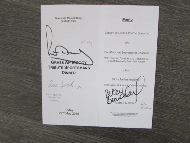 Tony AP McCoy Sportsman's Dinner Newcastle Original Multi Signed 2015 Menu