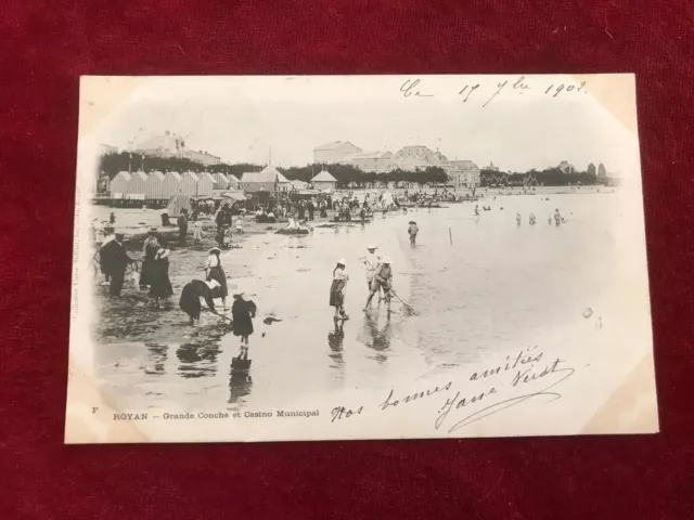 carte postale ancienne bord de mer N63 royan grande conche et casino municipal