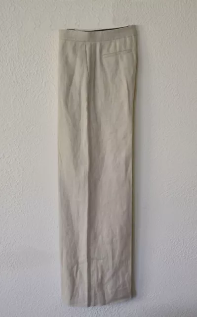 B2 Auth THEORY Grinetta Beige Linen Slash Pockets Wide Leg Trouser Pants Sz W28 3