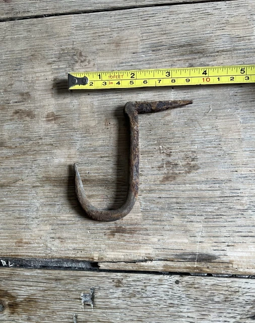 Pair of Antique Wrought Iron Butchers Hooks Beam Hooks Blacksmith Made 3.5”