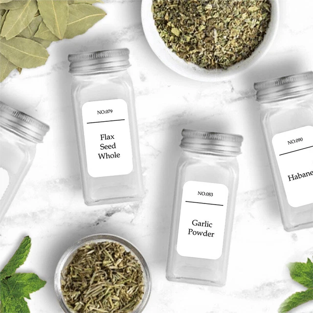 216 Pieces Printed Spice Jars And Pantry Labels White Square Label Stickers