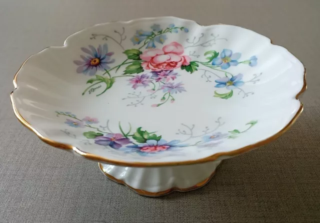Vintage Crown Staffordshire Footed Bowl Floral Flowers Compote Excellent Cond