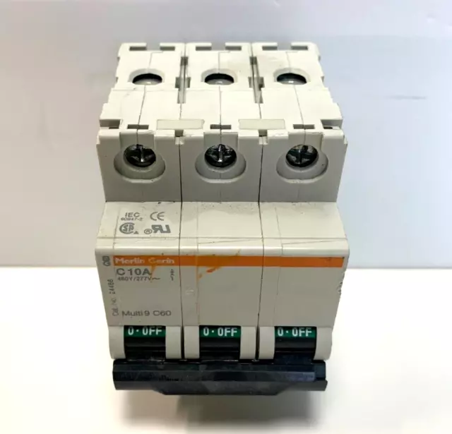 Merlin Gerin 24466 3 Pole Multi 9 C60 C10A 10 Amp 480Y/277V Circuit Breaker