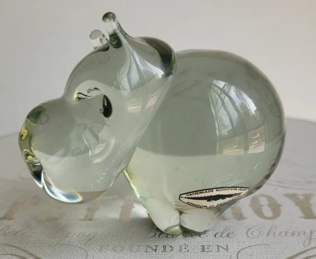 Vintage NGWENYA Glass Kingdom Swaziland Mini Hippo Figurine Paperweight 