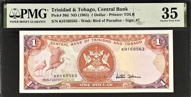 Trinidad & Tobago 1 Dollar Pick# 36d ND (1985) PMG 35 Very Fine Banknote