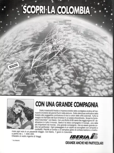 IBERIA Airlines SPAGNA Pubblicità 1 pagina 1987 originale COLOMBIA