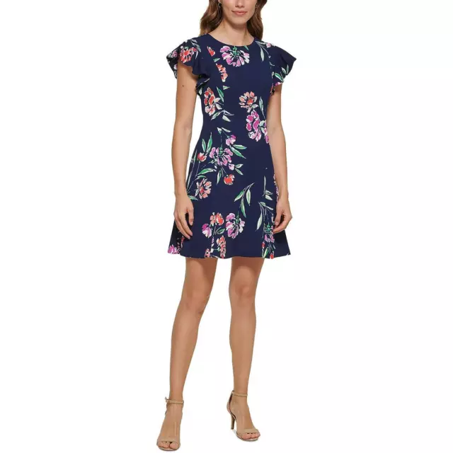 Jessica Howard Womens Navy Floral Office Fit & Flare Dress Petites 10P BHFO 3132
