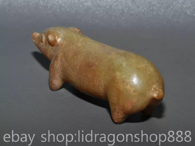 3.4" Chinese Natural Hetian Nephrite Jade Carving Animal Pig Wealth Statue 2