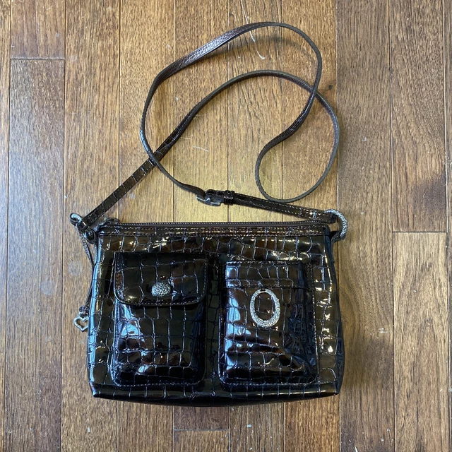 Brighton Brown Patent Leather Croc Embossed Shoulder Cross Body Handbag Purse