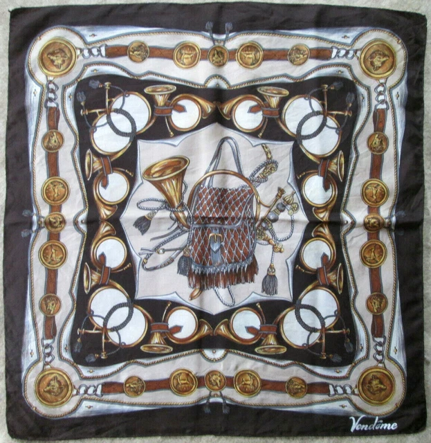 Foulard Vintage 100% Soie – Scène Mythologique – 42x45 Cm – TBEG