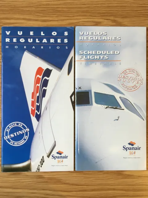 Lot of 4 different SPANAIR timetables 1998-2002 timetable schedule Spain