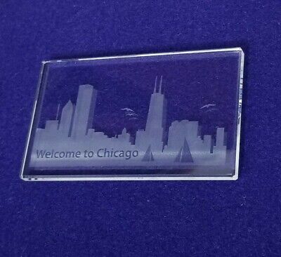 Welcome to Chicago City Skyline Etched Crystal 3.5" Souvenir Decor Paperweight